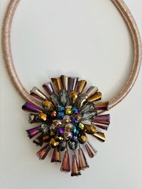 Stunning Crystal Flower Choker Collar Iridescent Brown, Gold & Purple Necklace